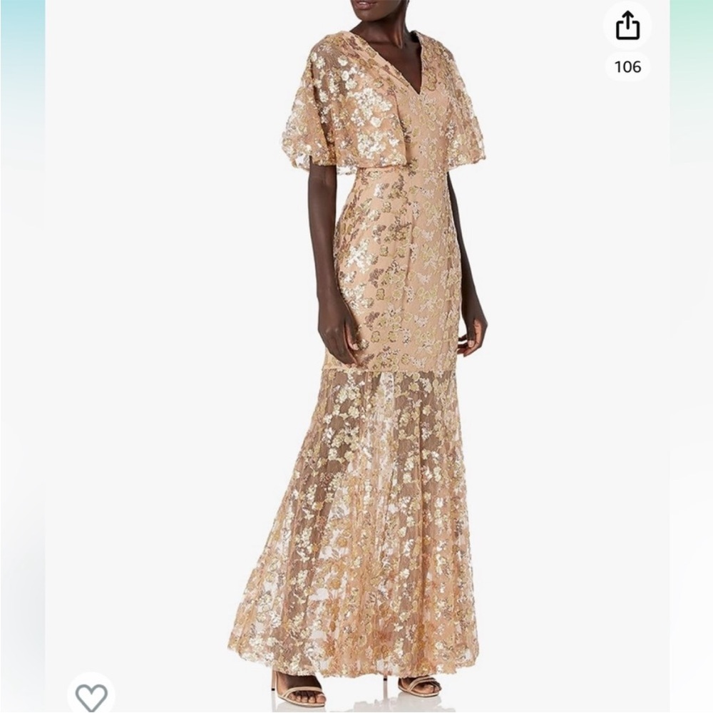 Dress the population Lourdes flutter sleeve sequin lace long gown